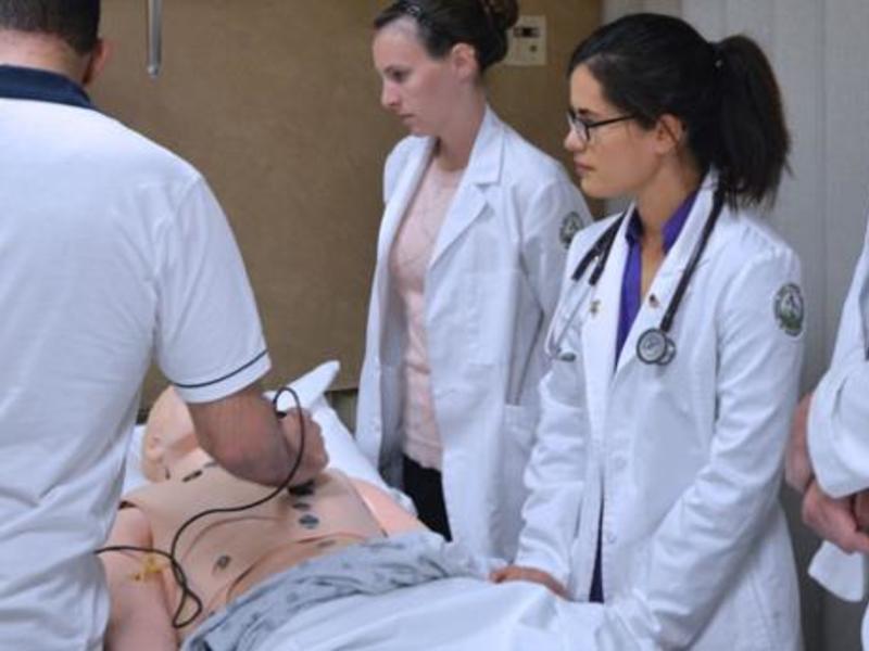 Doctors around manikin at a simulation center 