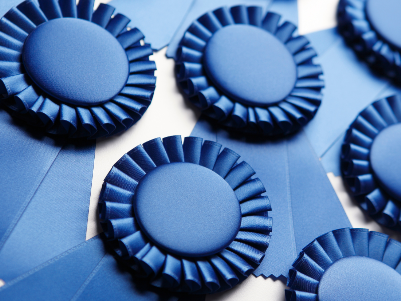 Array of blue ribbons