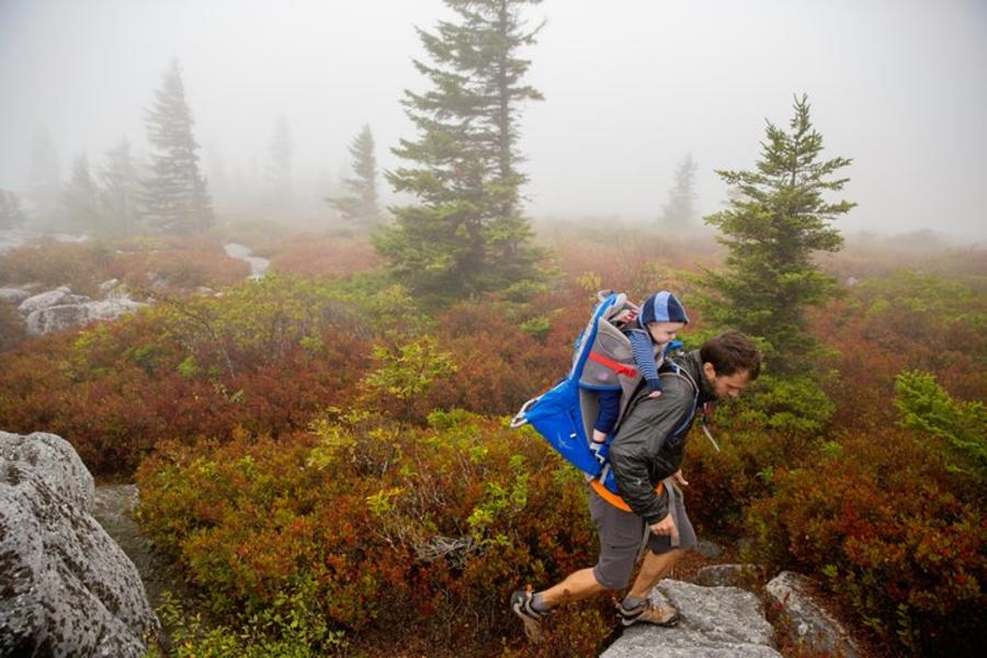 man climbing and hiking in the dolly sods