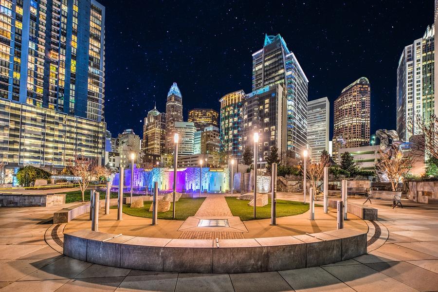 night view of downtown charlotte