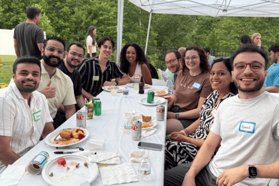 Residents eating dinner together