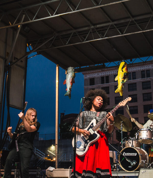 close view of a band performing on stage